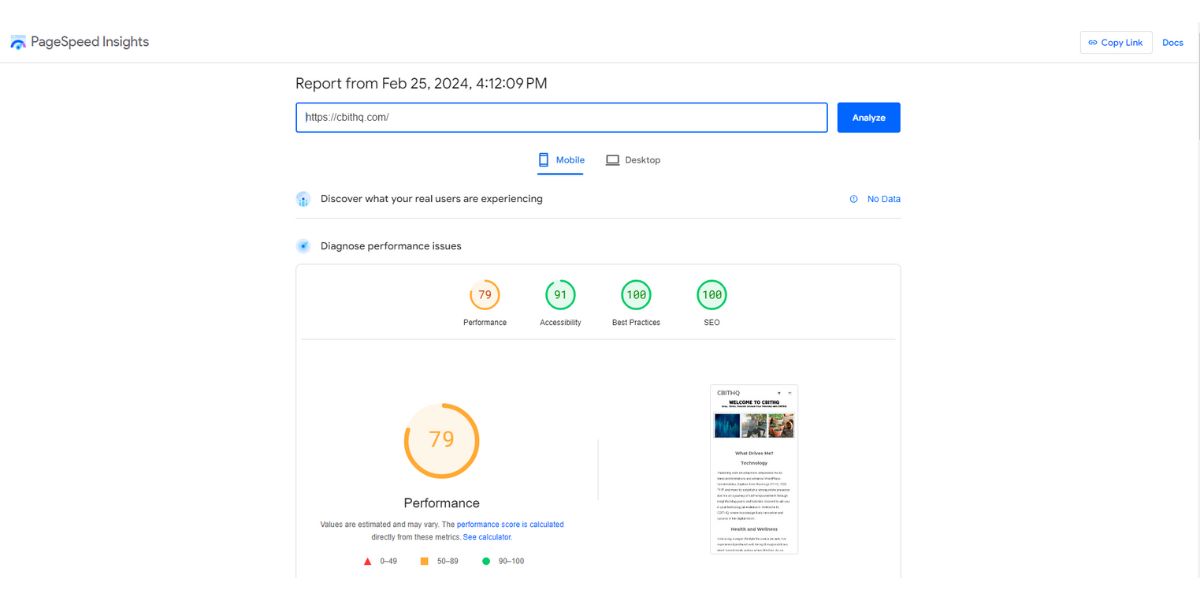 Your PageSpeed Insights score is a numeric representation of your website’s performance.